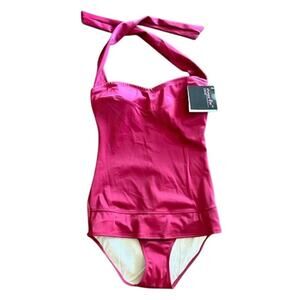 Shape FX Tummy Control Burgundy One Piece Halter Swimsuit size 8 NWT